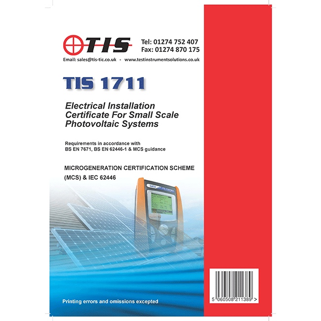 TIS 1711 PV Electrical Installation Certificate